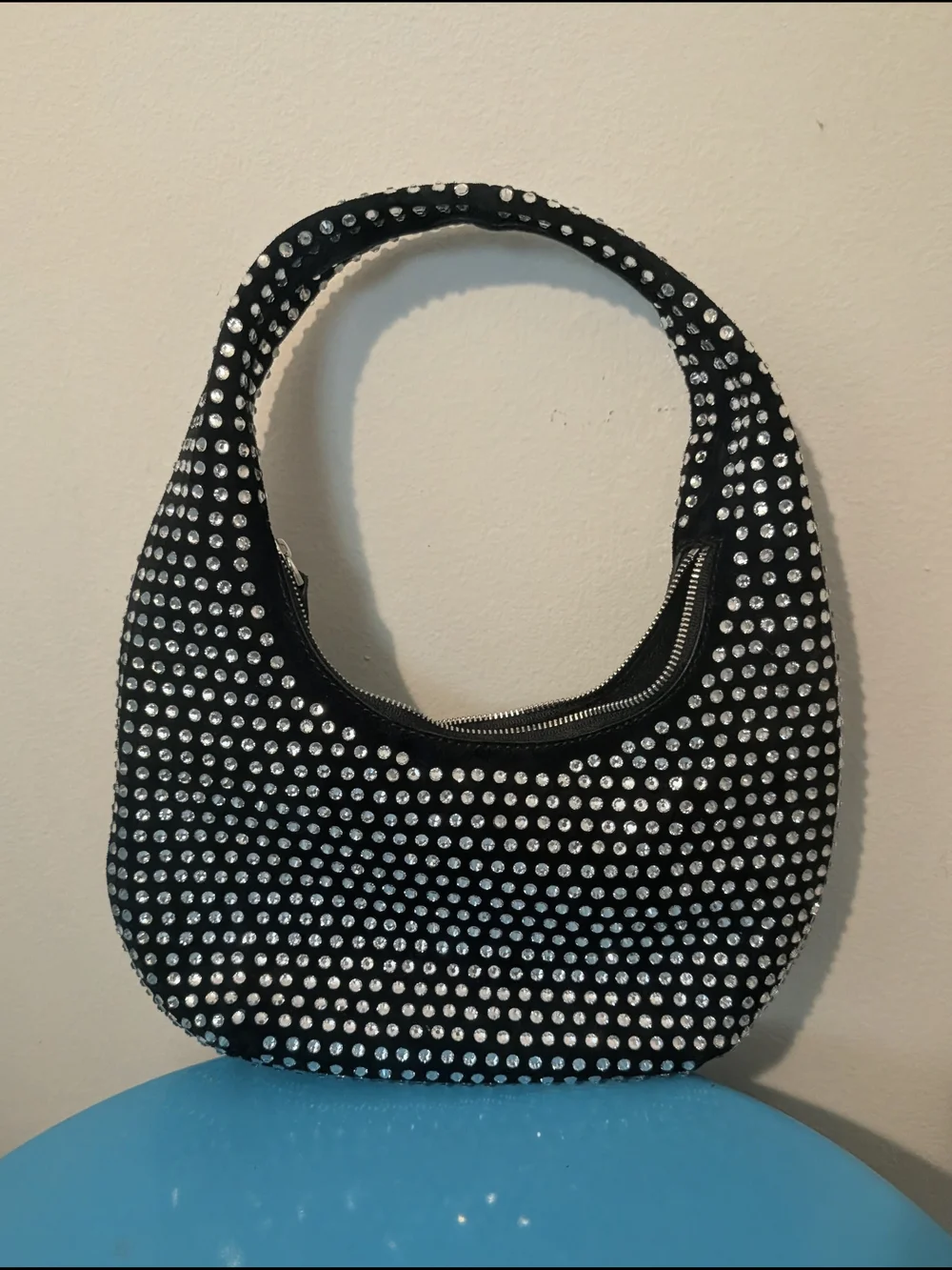 Madewell Black Rhinestone-Studded Hobo Shoulder Bag